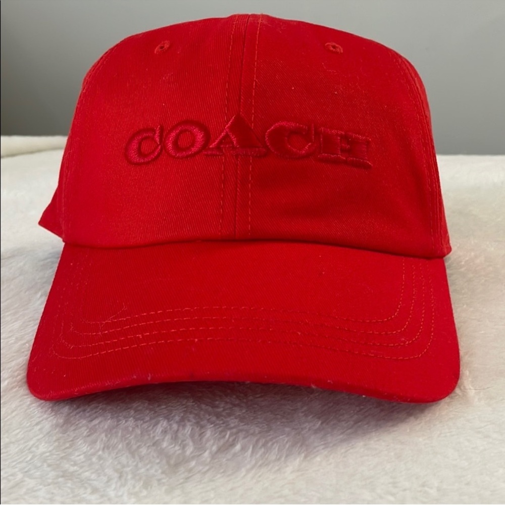 Coach Red Baseball Hat with Embroidered Logo